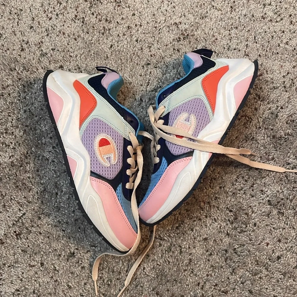 Champion Multi‎ Color Shoes Women’s Sz 6W Block W Blue Pink Purple Tennis Shoe
